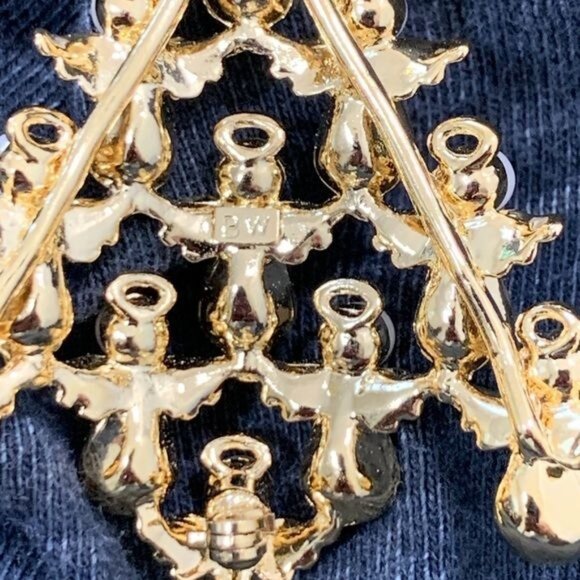Designer Faux Diamond Pearl  Angel Christmas Tree Brooch by Avon - Picture 7 of 11